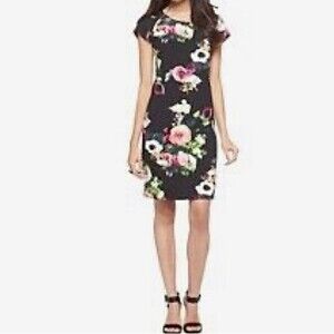 Black floral soft sheath dress size XS